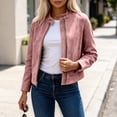 thumbnail image 3 of Faux Suede Zip-Up Cropped Jackets For Women Fall Collared Long Sleeve Trendy Casual Loose Coats With Pockets S-XXL, 3 of 7