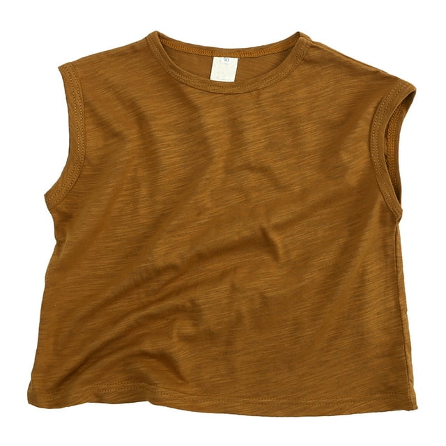 MEZZALL T-Shirt Classique Sans Manches pour Enfants Filles Garçons, Khaki, 2 Ans