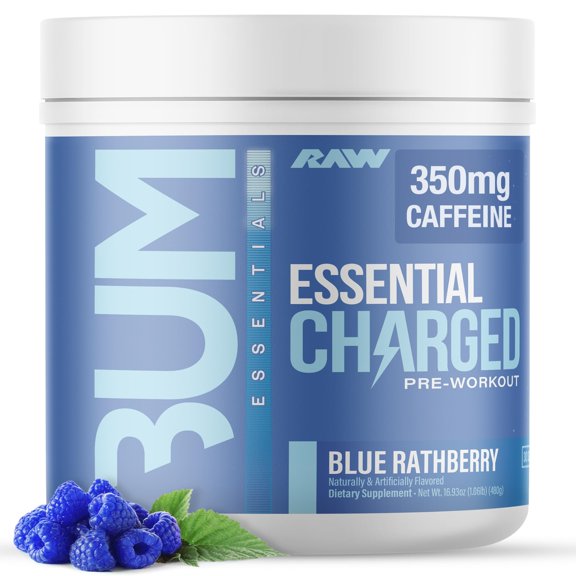 Suplemento para antes del entrenamiento RAW Essential CHARGED Blue Rathberry