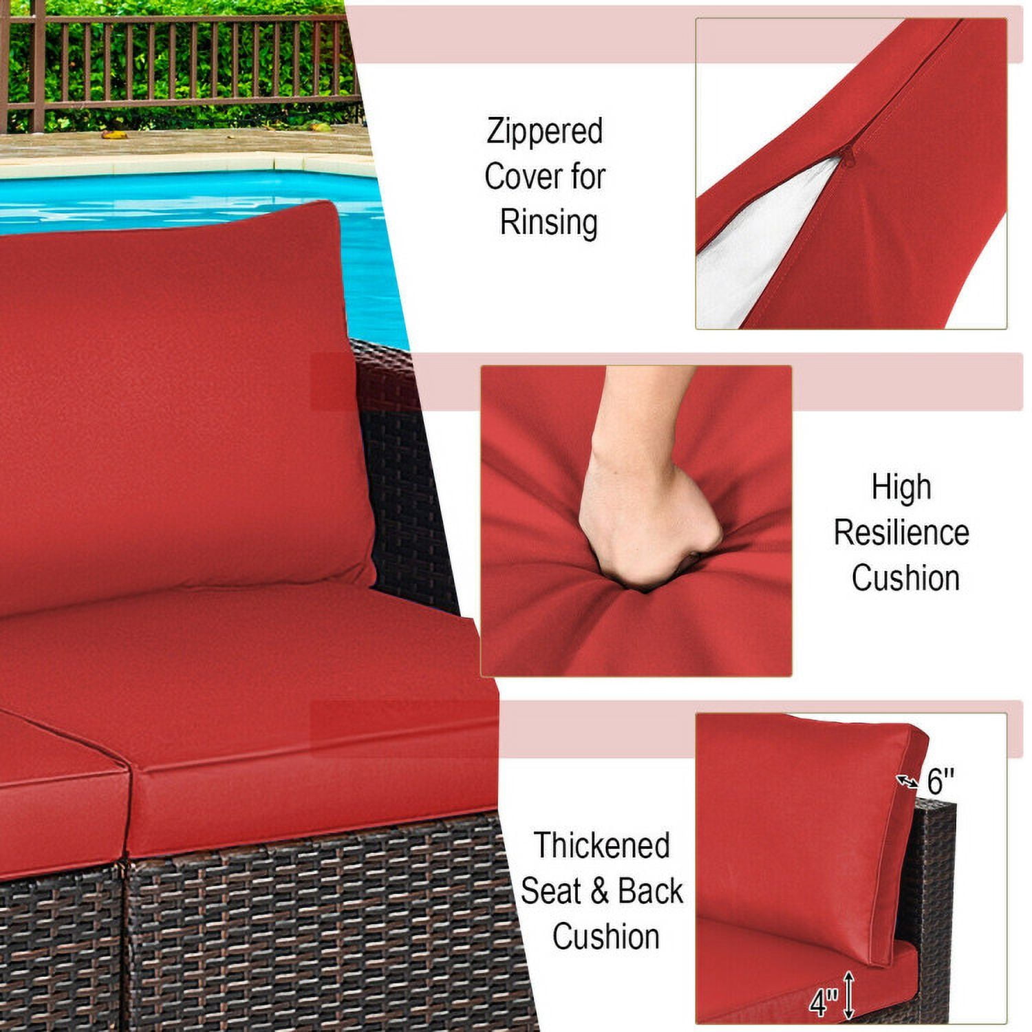 Aimee Lii 2PCS Patio Rattan Sectional Conversation Sofa Set, Outdoor Patio Set, Red Aimee Lii 2PCS Patio Rattan Sectional Conversation Sofa Set, Outdoor Patio Set, Red