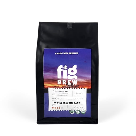 FigBrew Morning Prebiotic Blend Coffee Alternative, Adaptogen-free, Caffeine-free, Dark Roast Ground, 3-lb, 124-servings, USDA Organic, Made in USA