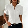 thumbnail image 5 of ClodeEU Women's Collared V Neck Short Sleeve Button Shirt with Lace Trim,Casual Fitted Work Shirt for Office White,Women's Plus XL, 5 of 7