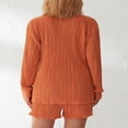 thumbnail image 4 of Women Casual 2 Pcs Clothes Set Solid Color Ruched Long Sleeve Button Down Shirts with Shorts Suit, 4 of 7
