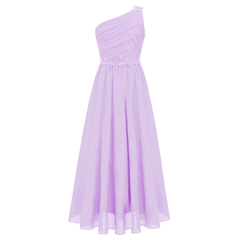 YONGHS Kids Girls One Shoulder Wedding Bridesmaid Dress Party Gowns Lavender  14 - Walmart.com
