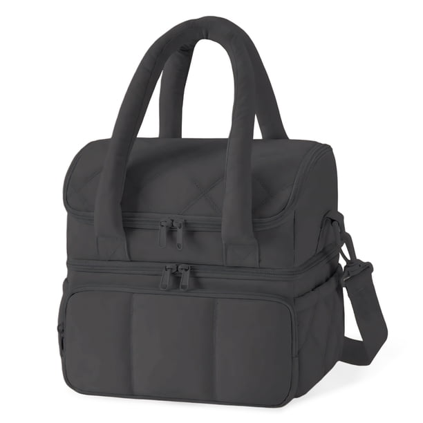 Bolsa de Almuerzo Térmica de 12.5 QT con Doble Compartimento y Diseño Acogedor, Ideal para Trabajo, Escuela o Picnic, Negro
