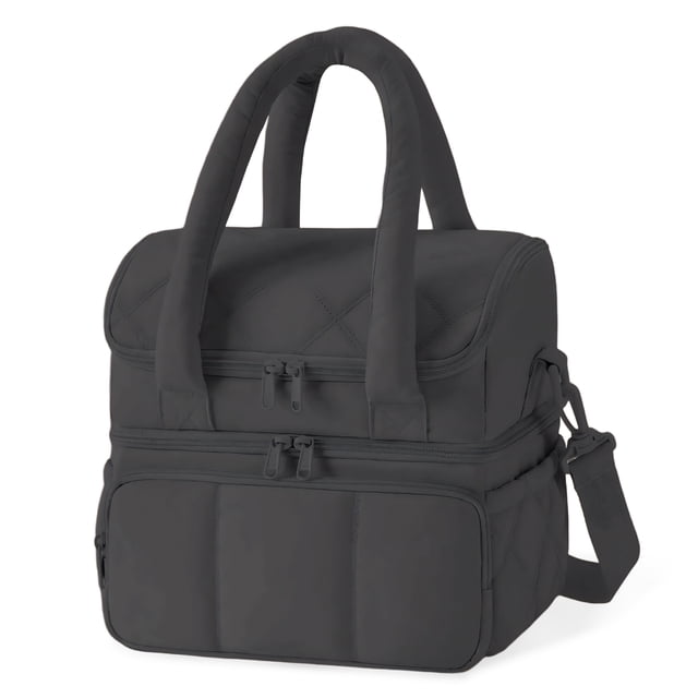 Bolsa de Almuerzo Térmica de 12.5 QT con Doble Compartimento y Diseño Acogedor, Ideal para Trabajo, Escuela o Picnic, Negro