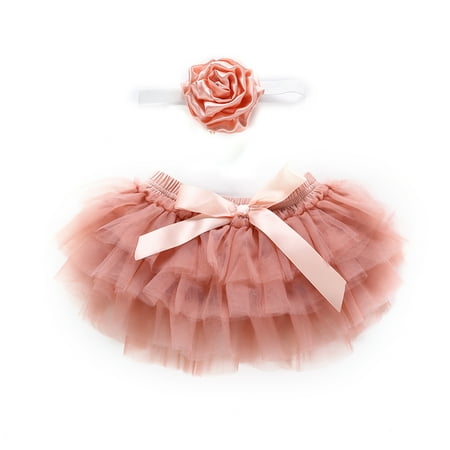

Caitzr Baby Girls Elastic Waist Tutu Skirt with Bow-knot Flower Headband Set