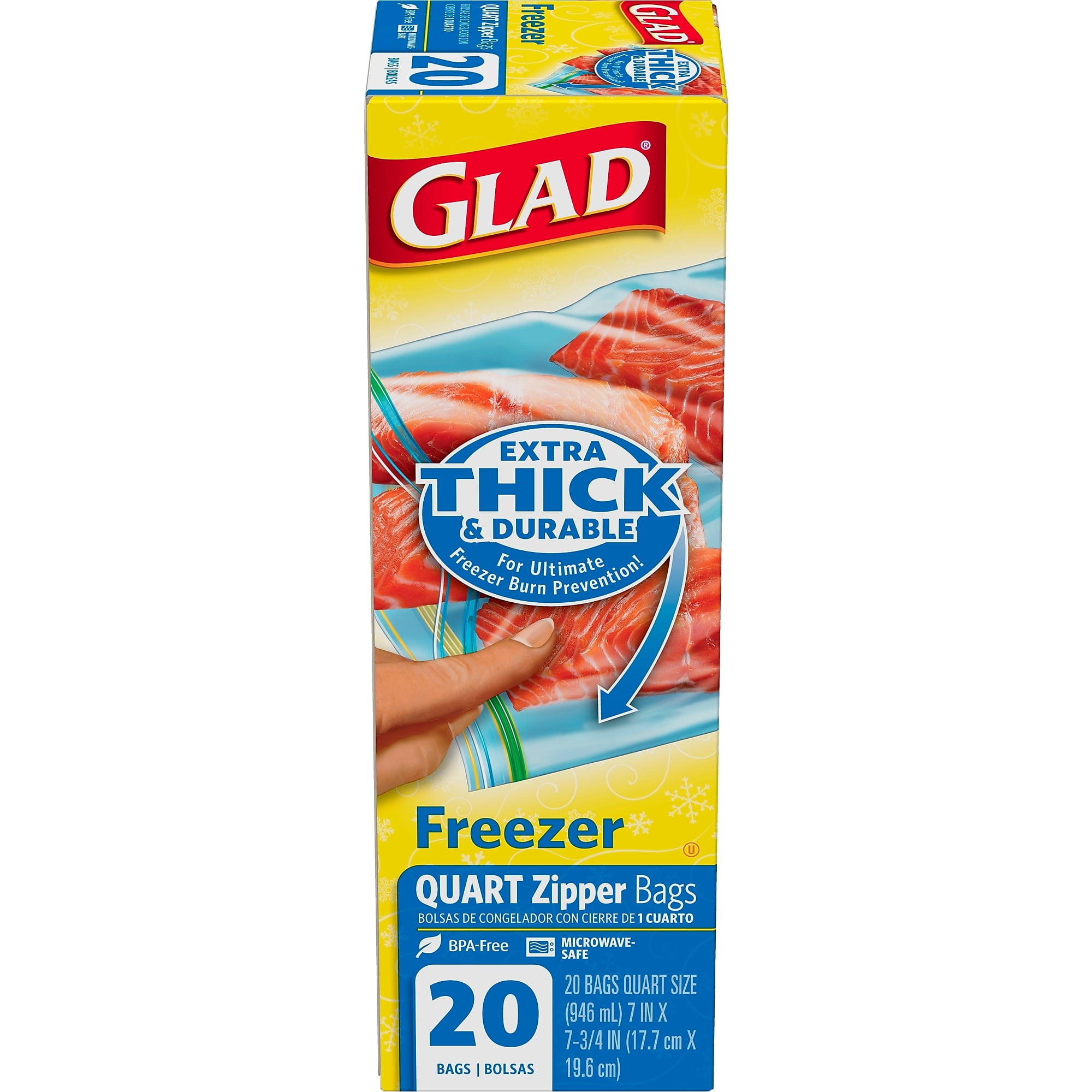 Glad Quart Zipper Bag Extra Wide Seal Freezer - 20 CT Glad