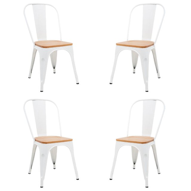 Set De 4 Sillas Tolix Con Asiento De Madera Para Comedor Interior Exterior blanco