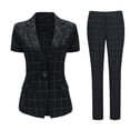 thumbnail image 6 of AZoiNM Women's Checkered Suit Set One Button Blazer Short Sleeve Tapered Pants, 6 of 13
