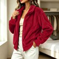 thumbnail image 6 of Women's Ribbed Fleece Zip Up Jacket Stand Collar Long Sleeve Soft Warm Plush Coat with Pockets Casual Loose Fit Fall Winter Outerwear Red, 6 of 6