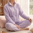 thumbnail image 4 of StSilkitty Womens Fleece Pajama 2 Piece Sets Winter Long Sleeve Full Zip Stand Collar Coat and Pants Loungewear Set with Pockets, 4 of 6