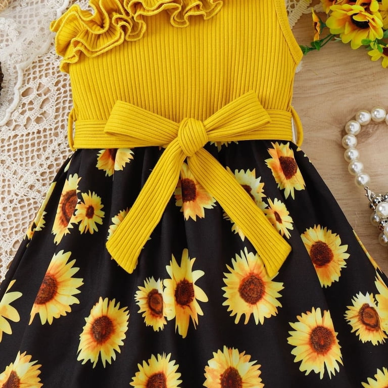 chinese dress ladies Casual Dresses for Women with Pocket 3/4 Bubble Sleeve Deep V-Neck Sunflower  Print Floor Length Colorful Maxi Dress with Belt at Amazon Women's Clothing  store main image 0