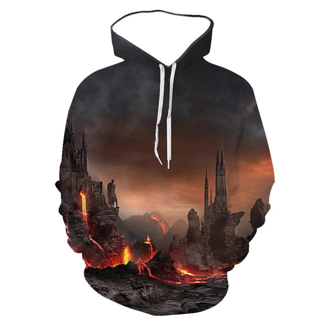 2024 3D Spring And Autumn New Creative Men's Volcanic Eruption Print Hoodie Trendy Magma Sports Oversizeda