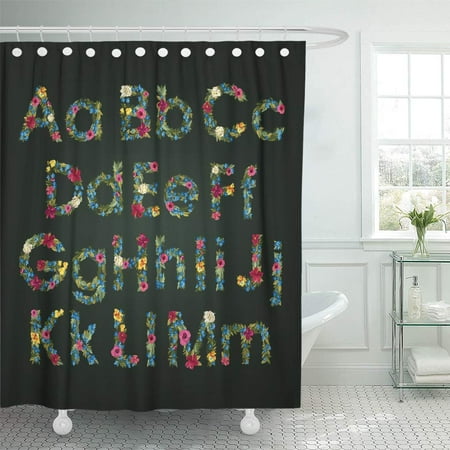 Uppercase Greek Alphabet KSADK Blue Floral Flower Letters Alphabet Colorful Lowercase and Uppercase Green Summer Shower Curtain Bathroom Curtain 60x72 inch ()