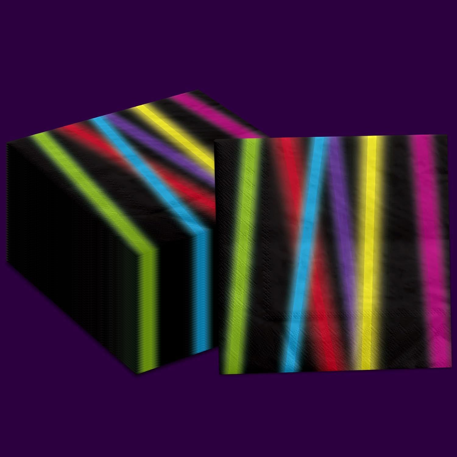 80 Pcs Neon Napkins - Disposable Colorful Fluorescent Lines Glow in the Dark Party Napkins for 80s 90s Glow in the Dark Party Supplies Halloween, 13 x 13 in