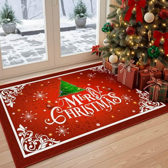 SXFVHN Christmas Rug for Outdoor Indoor Doormat Entryway Rugs, Santa Welcome Front Door Mats Non Slip Doormat, Xmas Holiday Decoration Carpet for Porch Mudroom Kitchen Laundry Room Bath, 2x3 Feet