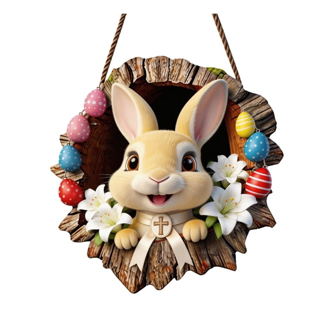 Easter Bunny Door Hanger Holiday Welcome Sign for Front Door Home Porch