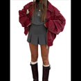 thumbnail image 3 of Chaqueta de Motociclista de Piel Sintética para Mujer, Abrigo de Invierno Extragrande con Cremallera, Ropa de Abrigo de Otoño. Rojo M, 3 of 10
