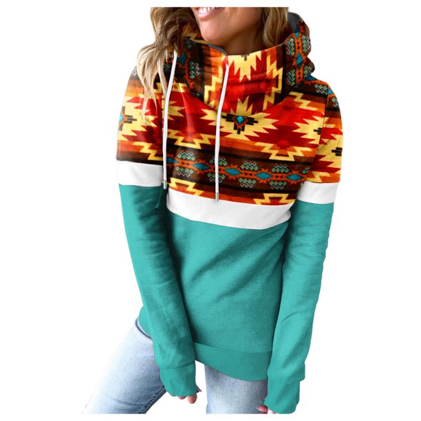 Mujeres moda casual bufanda cuello tribu impreso manga larga sudadera tops blusa Fridja nalpqowj2785
