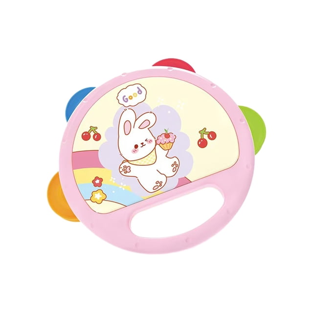 QIPOPIQ Hand-Clapping Tambourine Cute Cartoon Music Drum Early Education Musical Instrument Hearing Development Color Cognition Pink
