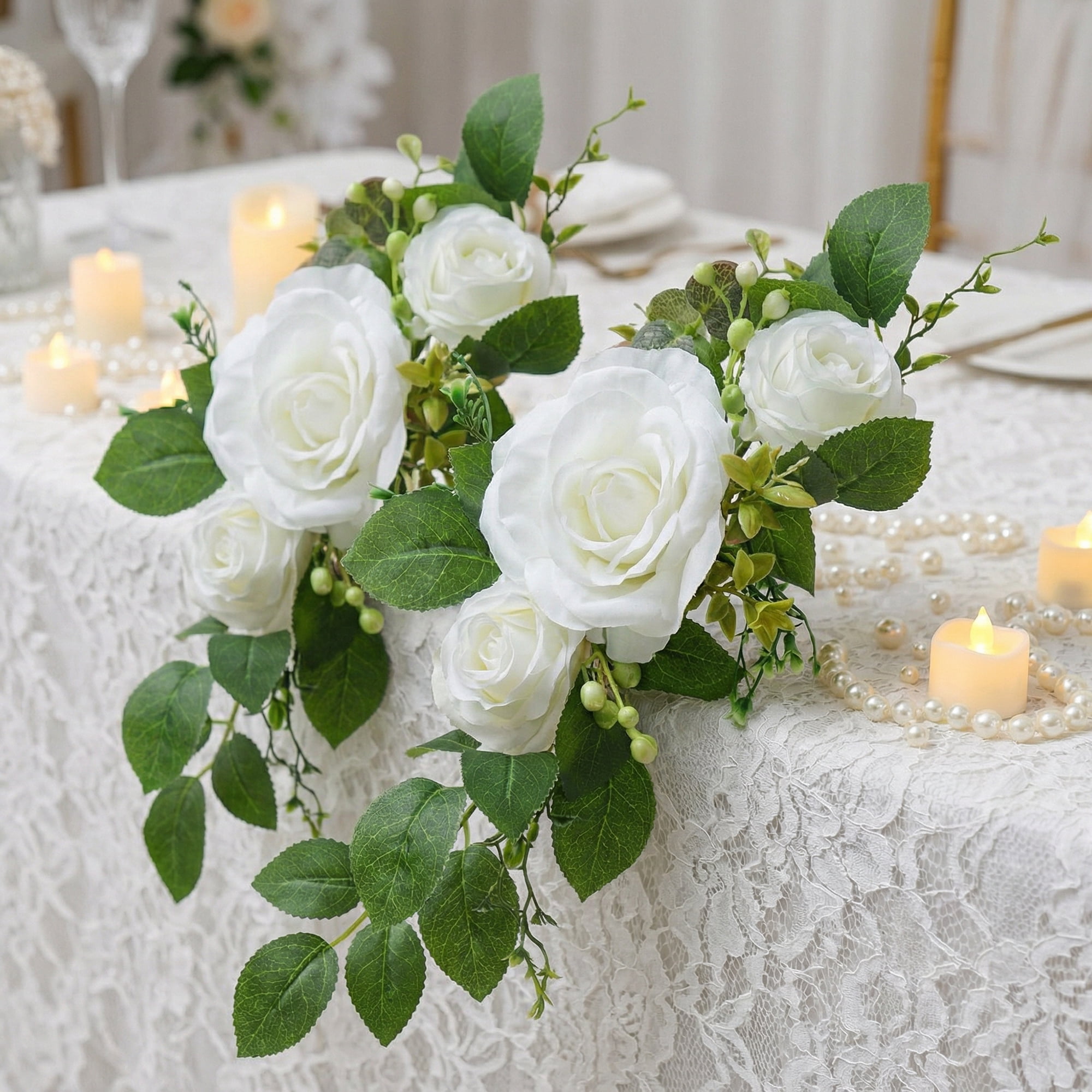 Unique Bargains 4Pcs Artificial Rose Bouquets Silk Flowers White Red 13"