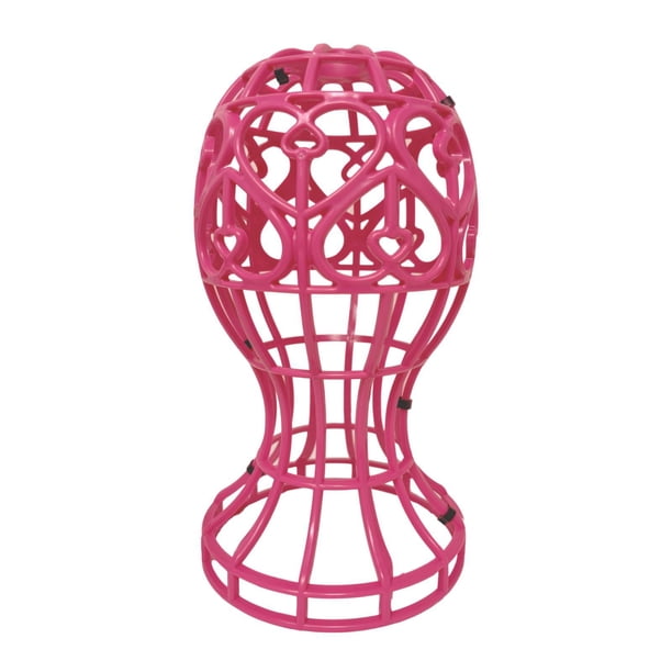 Soporte para pelucas con forma de corazón, portátil, estable y profesional para exhibición de sombreros y pelucas. Rosa