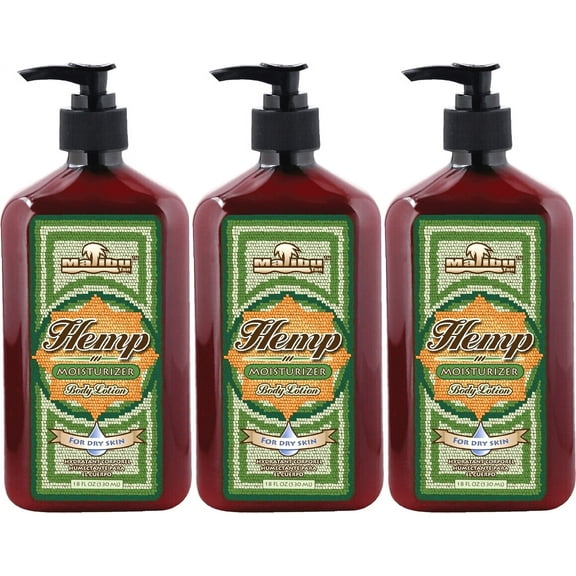 Malibu Tan HEMP BODY LOTION for Dry Skin Hemp Moisturizer, 3-Pack 18 fl oz each