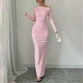 thumbnail image 4 of Qulqfy Long Sleeve Womens Fall Dresses for Wedding Guest Pink Maxi Cold Shoulder Fashion Bodycon Dresses Dresses for Women XXL, 4 of 8