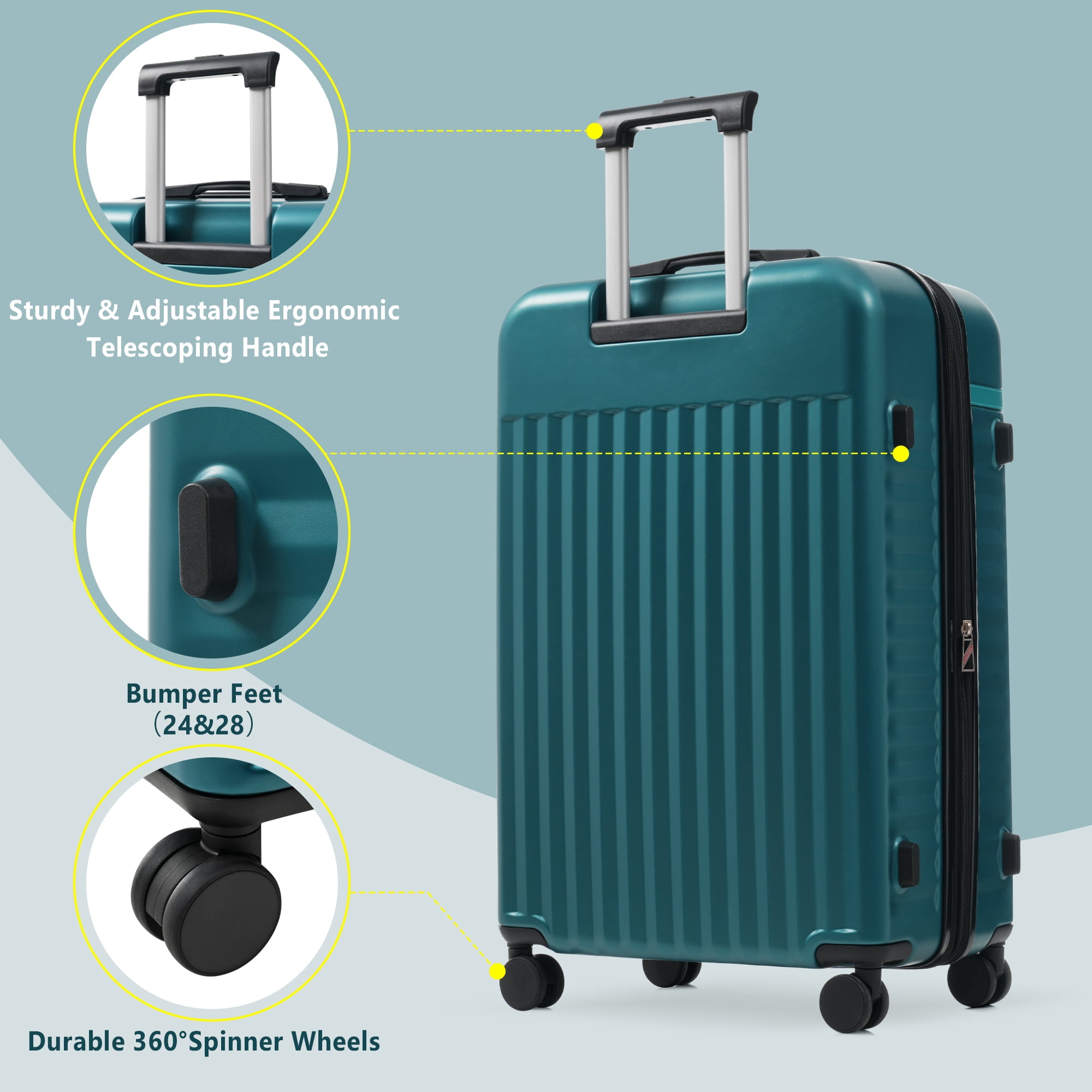 Euroco Luggage Sets 3 Piece,Front Opening Hardside Carry on Luggage with USB Port,Expandable Checked Suitcase with Bags,Spinner Wheels & TSA Lock for Travel,20"+24",Dark Green