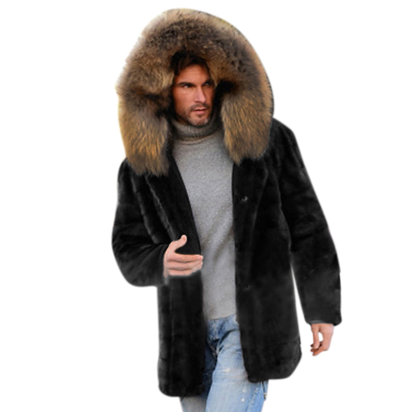 SEMIMAY Men's Winter Hooded Outercoat with - Trim Trendy Solid Warm ...