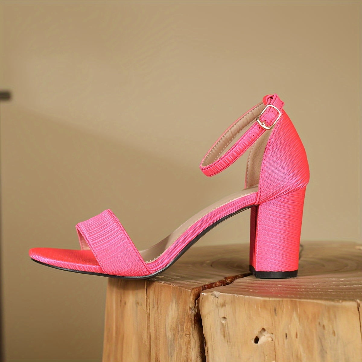 Women s Solid Color Elegant Sandals Ankle Buckle Strap Party Chunky Heels Square Toe Dress Shoes Walmart