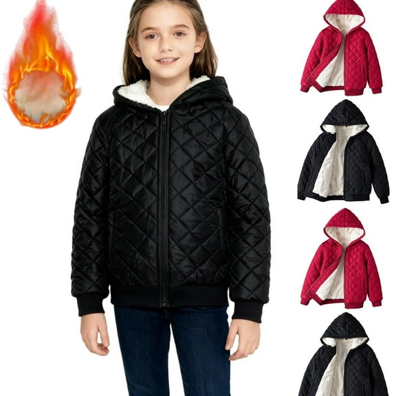 Gamivast Girls' Outerwear Jackets & Coats Fleece Lined Zip Up Hooded Sherpa Jacket for Kids Cozy Long Sleeve Padded Outerwear Winter Warm Coats with Pockets (3-12)