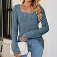 thumbnail image 2 of XFLWAM Women's Solid Color Tunic Sweaters Lightweight Fall Casual Long Sleeve Square Neck Pullover Tops Blue L, 2 of 5