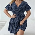 thumbnail image 1 of Robes pour Femmes 2024 Femmes Grande Taille Imprimé Taille Élastique Col en V Manches Courtes Robe en Liquidation, 1 of 6