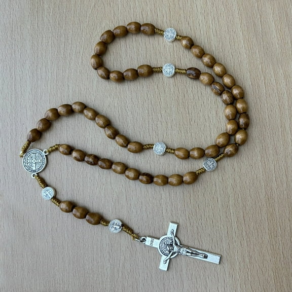 Wood Rosary Bead Necklaces Religion Alloy Pendant Necklaces Antique Silver Camel Jesus Cross 27.56 inch(70cm)