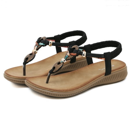 

LEEy-World Wedge Sandals for Women Women s Braided Flat Sandals Strappy Dressy Sandals Slip on Memory Foam Slide Sandals