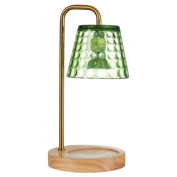 Stylehouse Home Decor Collection Dimpled Green Glass Shaded Candle Warmer Lamp with Dimmer and Timer