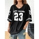 thumbnail image 2 of Camiseta de fútbol de verano de malla transpirable con cuello en V para mujer, camiseta con estampado de letras número 23, ropa escolar, ropa deportiva para parejas, manga corta, 2 of 5