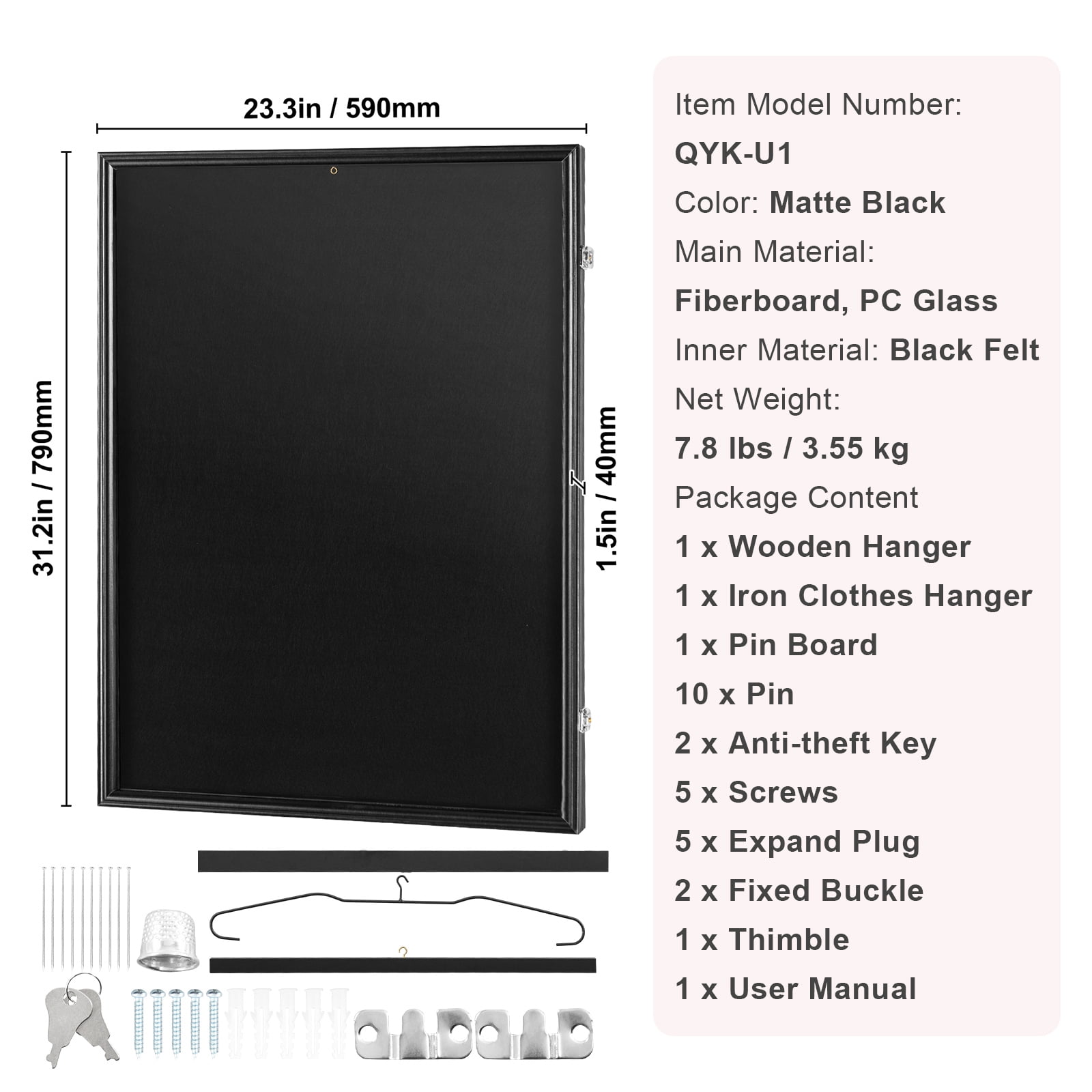 KFFKFF Shadow Box Skyshalo Jersey Football Basketball Frame Display, PC Glass, Fiberboard, Black Felt, Spacious Sports Uniform with 98% UV Shielding, 23.3 x 31.2 x 1.5'', Matte Black
