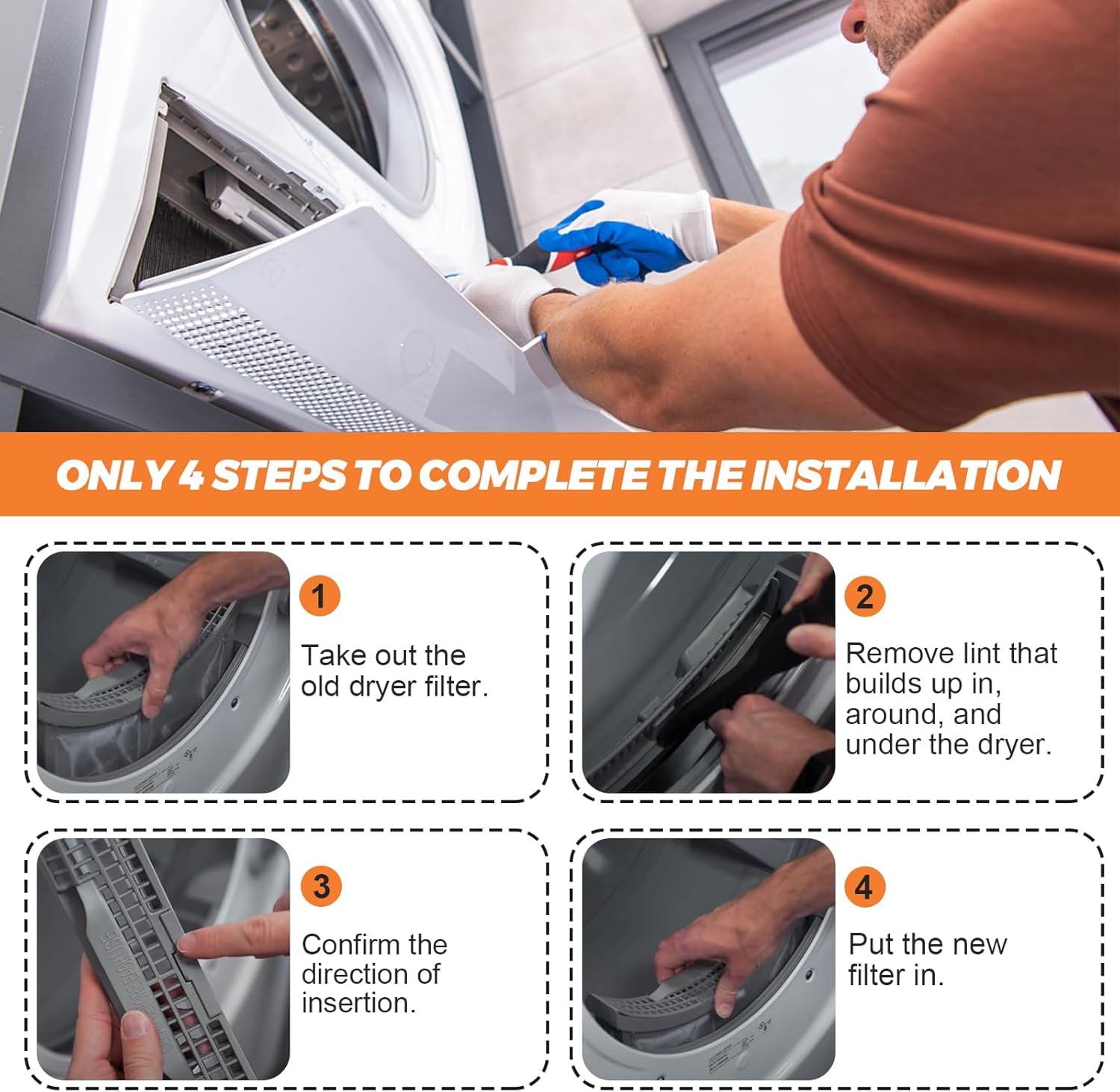 DC61-02595A Dryer Lint Filter for Samsung Dryer, Upgraded Stainless Steel Screen with Cleaning Brush, Replaces AP4578777 EAP4206799