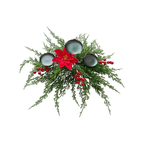 Christmas Candle Holder Centerpiece  Pine Cones and Red Berry Table Centerpiece with 3 Candle Holders Table Accent Centerpiece for Festival Home Decoration 25*6in
