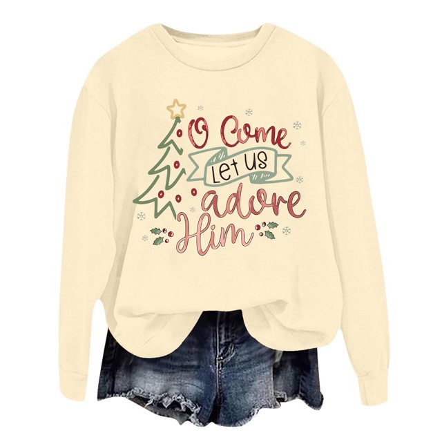 EHQJNJ Sweatshirts de Vacances pour Femmes 2024, Mode Hiver à Sequins, Imprimé Festif de Noël, Col Rond, Léger, Rayé