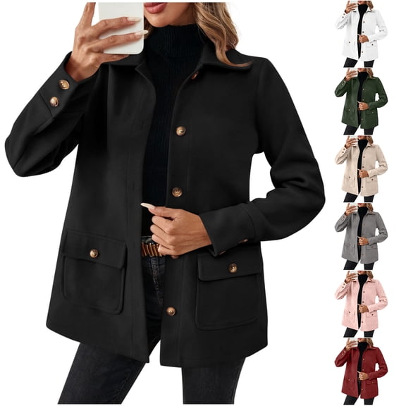 Otntypg Fall Winter Jackets for Women 2025 Trendy Long Sleeve Lapel Collar Button Down Boyfriend Shackets Coat with Pockets Casual Outwear Tops with Pockets Army Green S