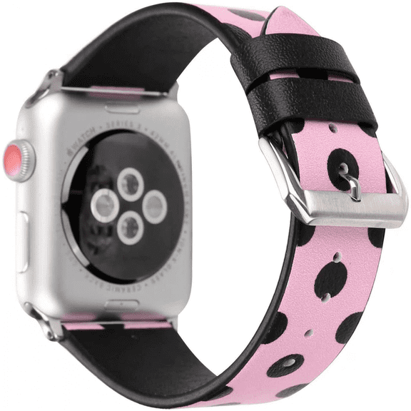 Women Girls Cute Polka Dot Leather Band Compatible with Apple Watch Series 6/SE/5/4 40mm and Series 3/2/1 38mm - Pink with Black, 38/40mm