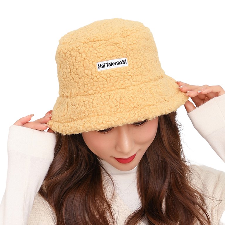 UDIYO Bucket Hat Fashion Letter Label Fluffy Japanese Style