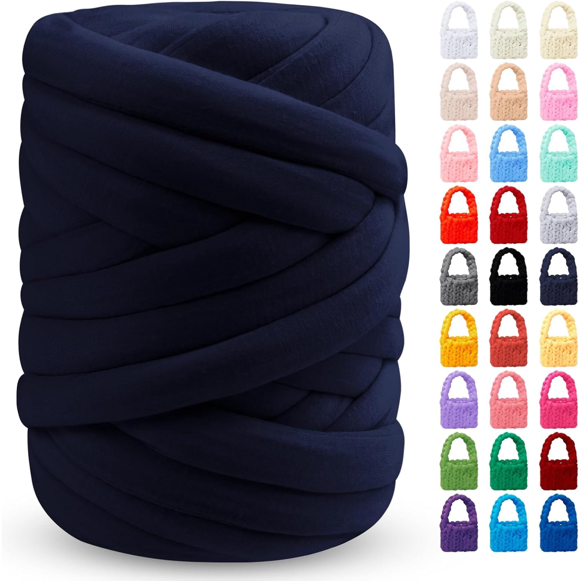 Dark Blue Chunky Yarn for Hand Knitting Soft Jumbo Arm Thick Blanket Cotton Tube Handbags Blankets Pillows Pet Bed Rugs DIY Crafts (1.1lbs/17.6oz/26yards) 1.1lbs