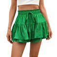 thumbnail image 2 of Ovticza Women's High Waist Ruffle Mini Skirt Built in Shorts A Line Flowy Boho Skirt with Pockets Green M, 2 of 9