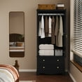 thumbnail image 6 of CBJCBJ 72" Wooden Armoire Wardrobe | Large Capacity Bedroom Clothing Storage Cabinets  With 2 Drawers and 2 Doors + Clothes Hanging Rod |   Bedroom Clothing Armoires Black, 6 of 7