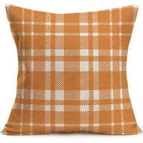 Orange Buffalo Plaid Pillow Covers Fall Decor Farmhouse Decoration Throw Pillow Cases Autumn Harvest Thanksgiving Day Cushion Cover for Outdoor Sofa Couch 20x20 Inch (A003)